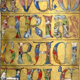 The beginning of the verse in historiated letters in the book of hours Heures de Charles d'Angoulême